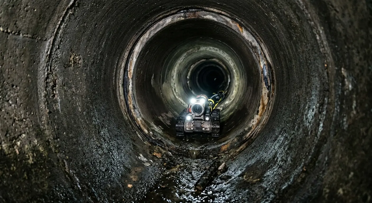 Robotic sewer camera inspecting pipe interior for Sewer Line Cleaning in Bulverde